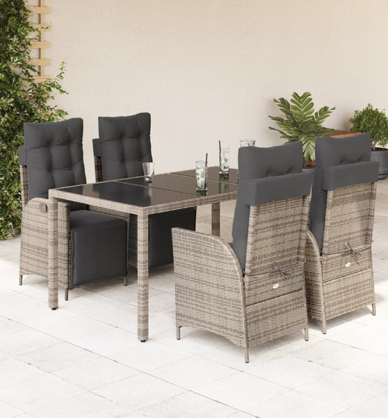 5-tlg. Garten-Essgruppe mit Kissen Grau Poly Rattan