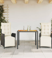 3-tlg. Garten-Essgruppe mit Kissen Schwarz Poly Rattan