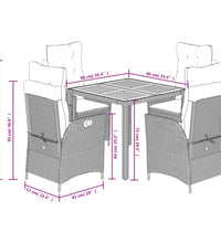 5-tlg. Garten-Essgruppe mit Kissen Schwarz Poly Rattan