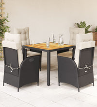 5-tlg. Garten-Essgruppe mit Kissen Schwarz Poly Rattan