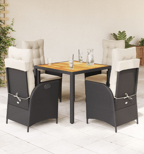 5-tlg. Garten-Essgruppe mit Kissen Schwarz Poly Rattan