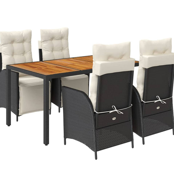 5-tlg. Garten-Essgruppe mit Kissen Schwarz Poly Rattan