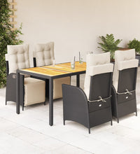 5-tlg. Garten-Essgruppe mit Kissen Schwarz Poly Rattan