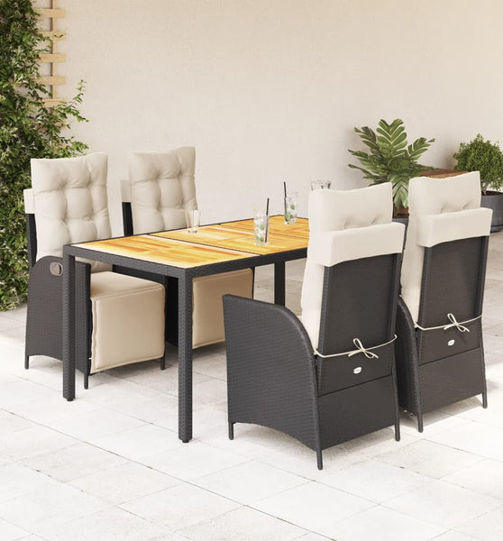 5-tlg. Garten-Essgruppe mit Kissen Schwarz Poly Rattan