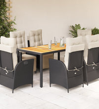 7-tlg. Garten-Essgruppe mit Kissen Schwarz Poly Rattan