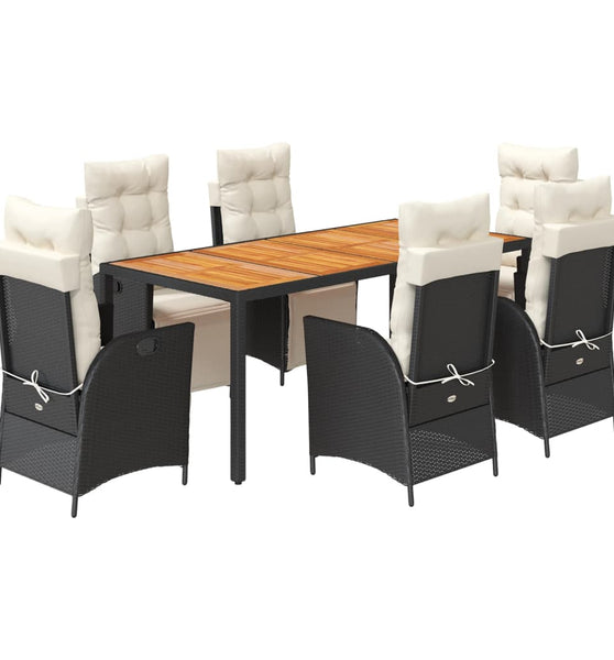 7-tlg. Garten-Essgruppe mit Kissen Schwarz Poly Rattan