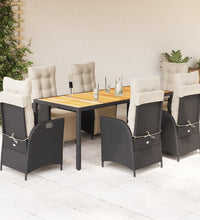 7-tlg. Garten-Essgruppe mit Kissen Schwarz Poly Rattan
