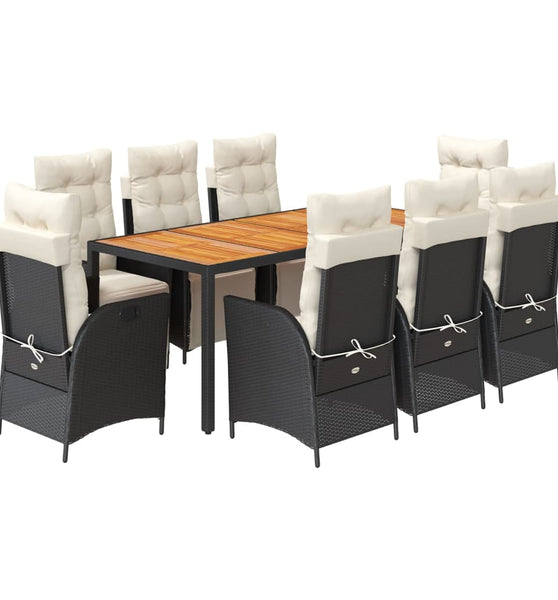 9-tlg. Garten-Essgruppe mit Kissen Schwarz Poly Rattan