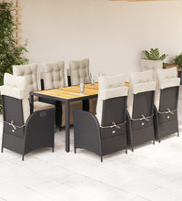 9-tlg. Garten-Essgruppe mit Kissen Schwarz Poly Rattan