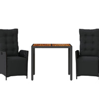 3-tlg. Garten-Essgruppe mit Kissen Schwarz Poly Rattan