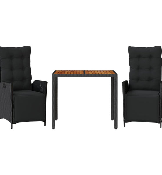 3-tlg. Garten-Essgruppe mit Kissen Schwarz Poly Rattan