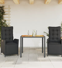 3-tlg. Garten-Essgruppe mit Kissen Schwarz Poly Rattan