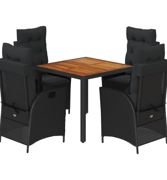 5-tlg. Garten-Essgruppe mit Kissen Schwarz Poly Rattan