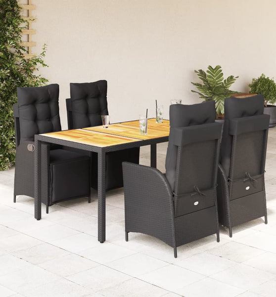 5-tlg. Garten-Essgruppe mit Kissen Schwarz Poly Rattan