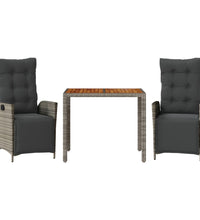 3-tlg. Garten-Essgruppe mit Kissen Grau Poly Rattan