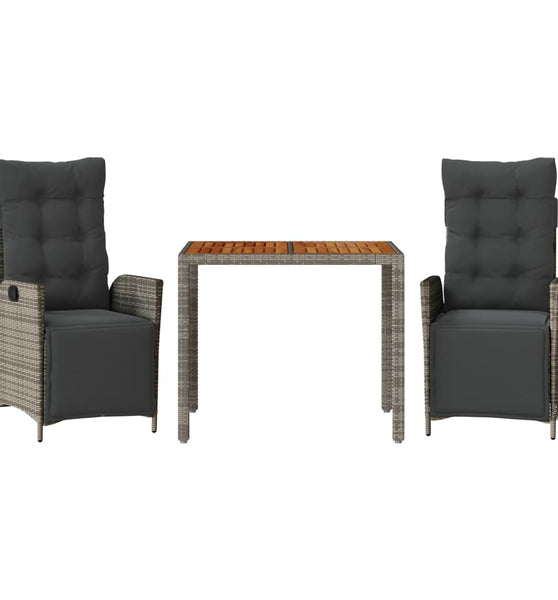 3-tlg. Garten-Essgruppe mit Kissen Grau Poly Rattan