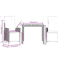 3-tlg. Garten-Essgruppe mit Kissen Grau Poly Rattan