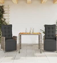 3-tlg. Garten-Essgruppe mit Kissen Grau Poly Rattan