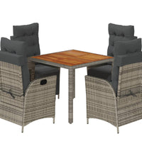 5-tlg. Garten-Essgruppe mit Kissen Grau Poly Rattan