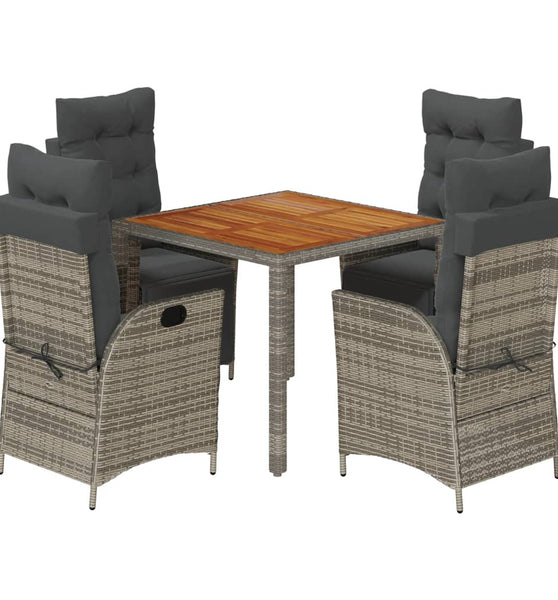 5-tlg. Garten-Essgruppe mit Kissen Grau Poly Rattan