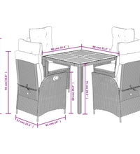 5-tlg. Garten-Essgruppe mit Kissen Grau Poly Rattan