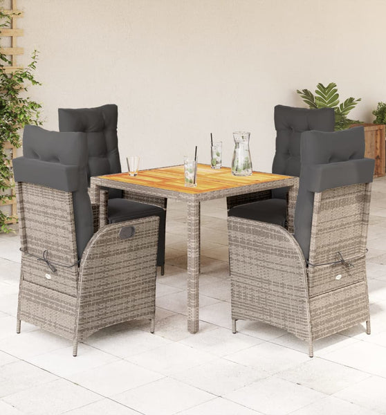 5-tlg. Garten-Essgruppe mit Kissen Grau Poly Rattan