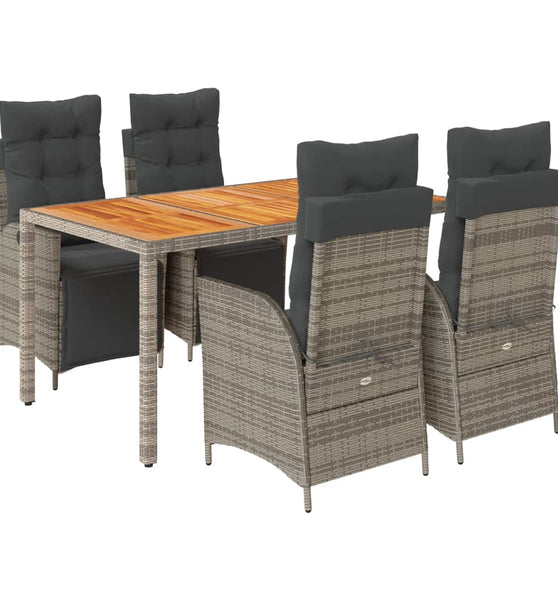 5-tlg. Garten-Essgruppe mit Kissen Grau Poly Rattan