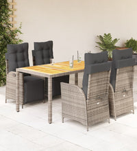 5-tlg. Garten-Essgruppe mit Kissen Grau Poly Rattan