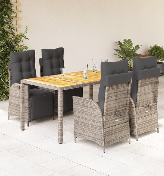 5-tlg. Garten-Essgruppe mit Kissen Grau Poly Rattan