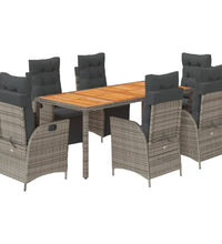 7-tlg. Garten-Essgruppe mit Kissen Grau Poly Rattan