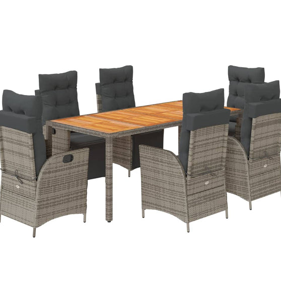 7-tlg. Garten-Essgruppe mit Kissen Grau Poly Rattan