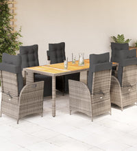 7-tlg. Garten-Essgruppe mit Kissen Grau Poly Rattan