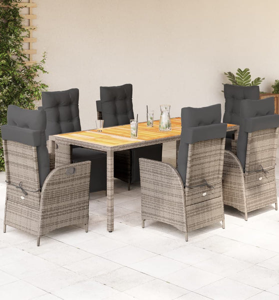 7-tlg. Garten-Essgruppe mit Kissen Grau Poly Rattan