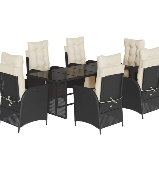 7-tlg. Garten-Essgruppe mit Kissen Schwarz Poly Rattan