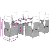 7-tlg. Garten-Essgruppe mit Kissen Schwarz Poly Rattan