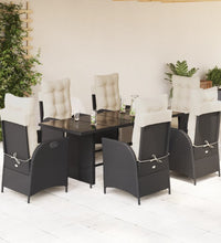 7-tlg. Garten-Essgruppe mit Kissen Schwarz Poly Rattan
