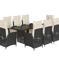 9-tlg. Garten-Essgruppe mit Kissen Schwarz Poly Rattan