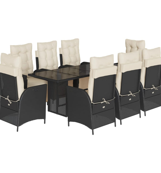 9-tlg. Garten-Essgruppe mit Kissen Schwarz Poly Rattan