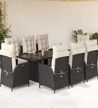 9-tlg. Garten-Essgruppe mit Kissen Schwarz Poly Rattan