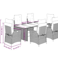 7-tlg. Garten-Essgruppe mit Kissen Braun Poly Rattan