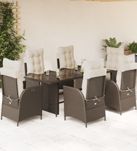 7-tlg. Garten-Essgruppe mit Kissen Braun Poly Rattan