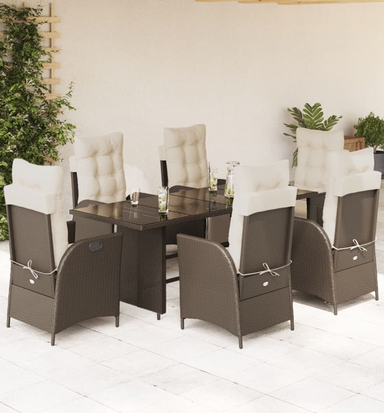 7-tlg. Garten-Essgruppe mit Kissen Braun Poly Rattan