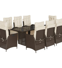 9-tlg. Garten-Essgruppe mit Kissen Braun Poly Rattan