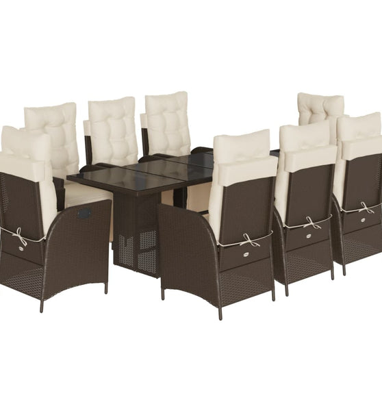 9-tlg. Garten-Essgruppe mit Kissen Braun Poly Rattan