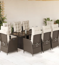 9-tlg. Garten-Essgruppe mit Kissen Braun Poly Rattan
