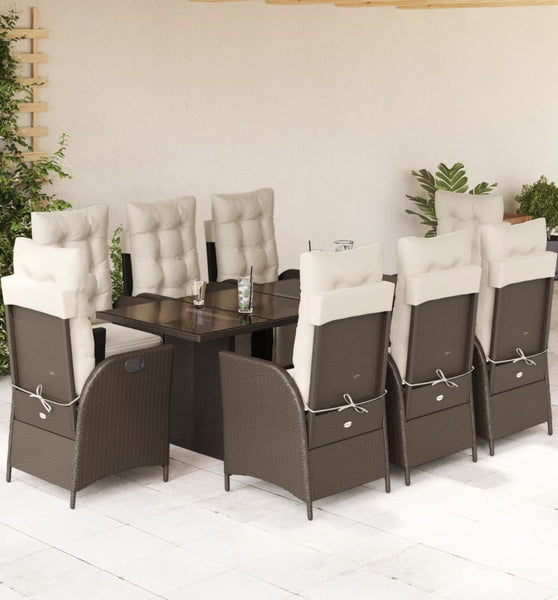9-tlg. Garten-Essgruppe mit Kissen Braun Poly Rattan