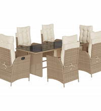 7-tlg. Garten-Essgruppe mit Kissen Beige Poly Rattan
