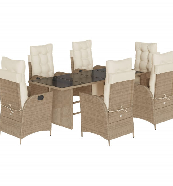 7-tlg. Garten-Essgruppe mit Kissen Beige Poly Rattan
