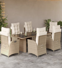 7-tlg. Garten-Essgruppe mit Kissen Beige Poly Rattan