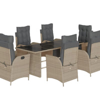 7-tlg. Garten-Essgruppe mit Kissen Hellgrau Poly Rattan